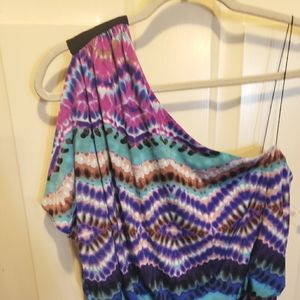 NWT Signature London Style Size XL Tie Dye One-Shoulder Maxi Dress Lined Knit